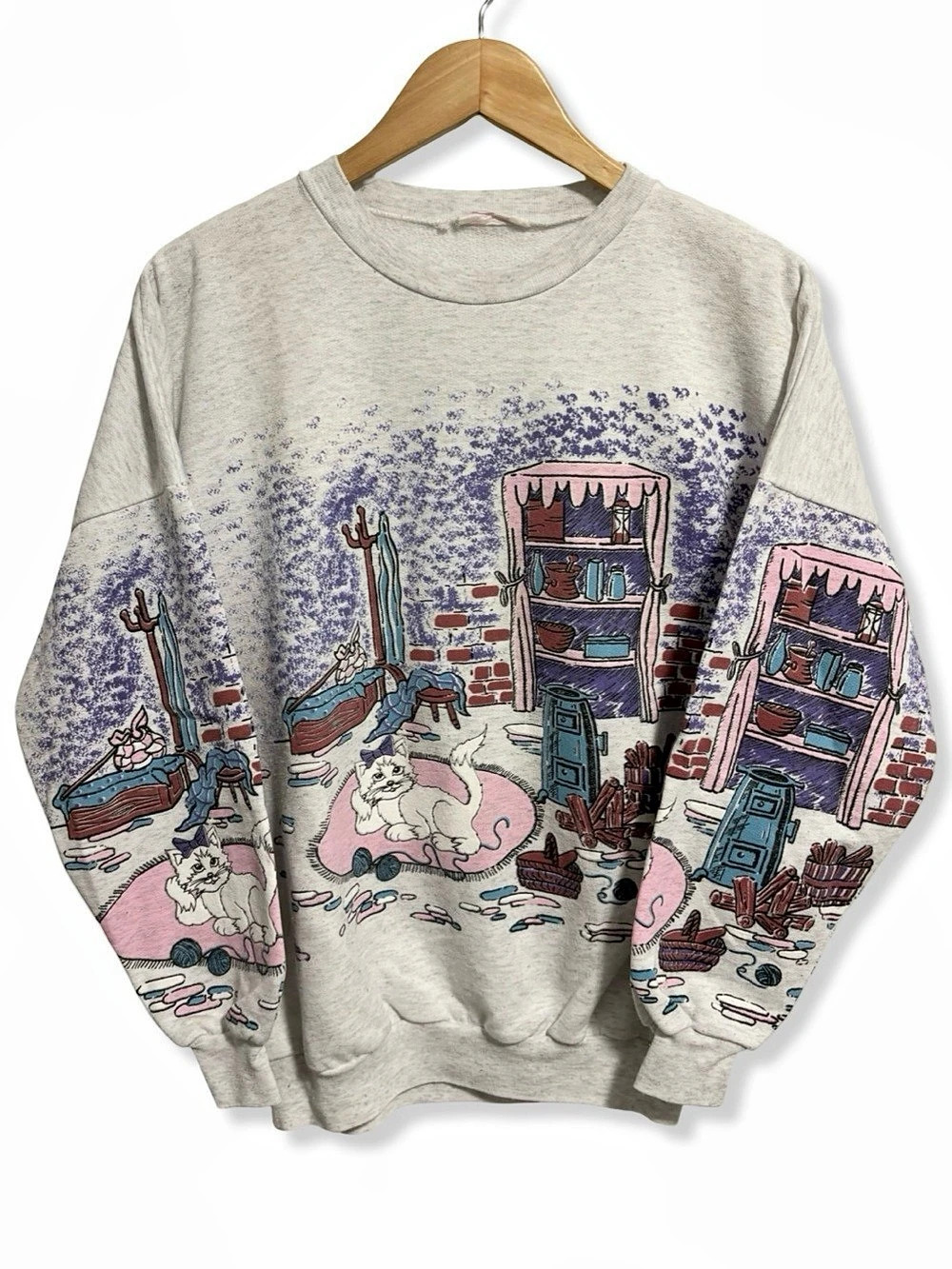 Vintage 80s/90s Granny Cat Print Crewneck Sweatshirt